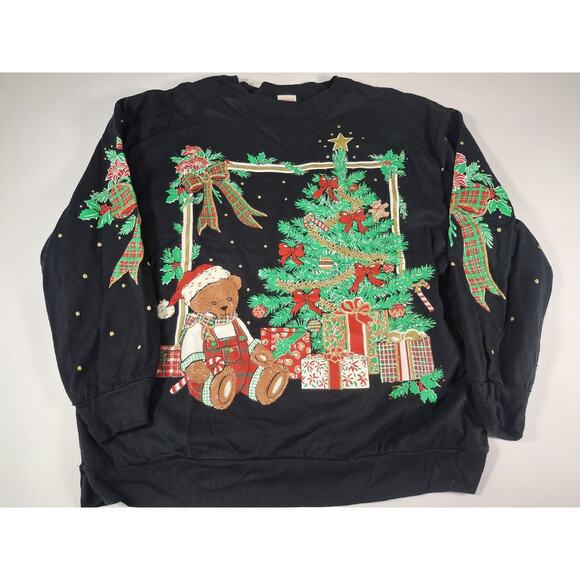 Vintage 80s 90s Christmas On Main Street Ugly Christmas Sweater LG - Picture 1 of 5
